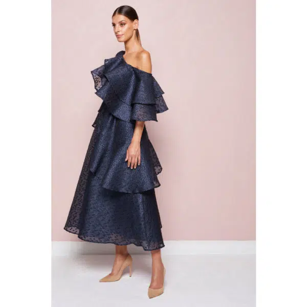 Poca & Poca Dark orchid navy blue flowy dress, view 3