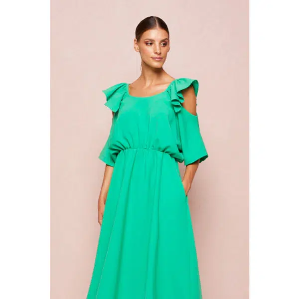 Poca & Poca Cotton bud green midi dress, view 3