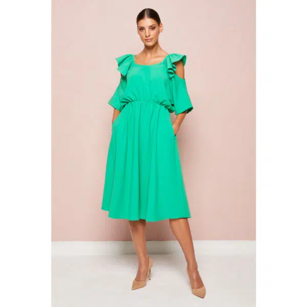 Poca & Poca Cotton bud green midi dress, view 2