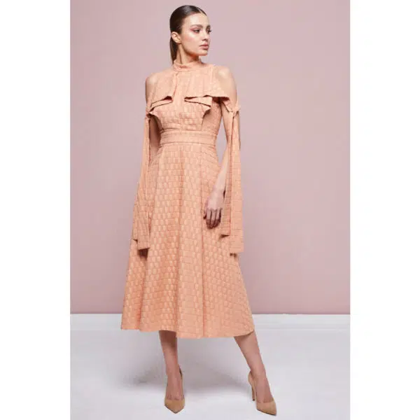 Poca & Poca Henna tiles apricot midi dress, view 4
