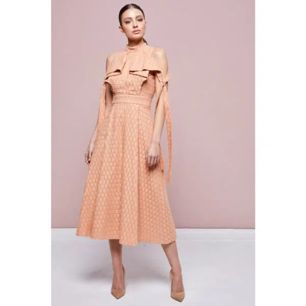 Poca & Poca Henna tiles apricot midi dress, view 3