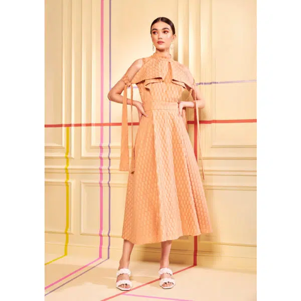 Poca & Poca Henna tiles apricot midi dress, view 2