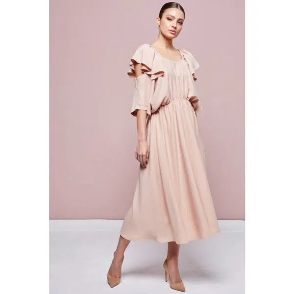 Poca & Poca Cotton bud yellow midi dress, view 3