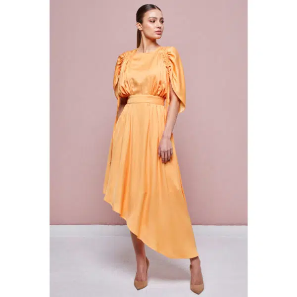 Poca & Poca Athena’s apple orange asymmetrical dress, view 4