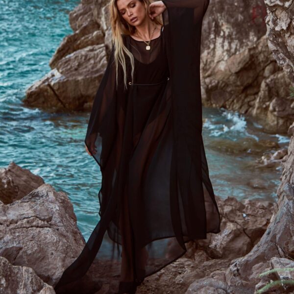 Antoninias Vellichor overlay in black beachwear dress, view 2