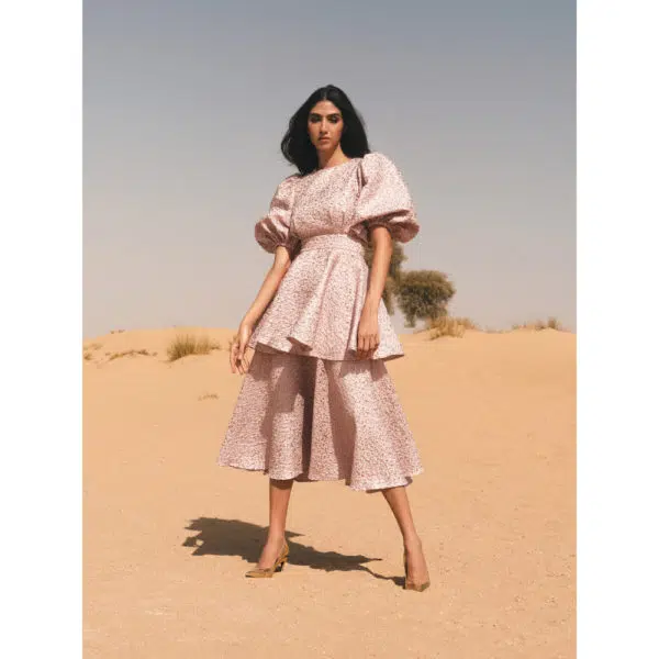 Poca & Poca Rosè bellini pink embossed dress, view 2