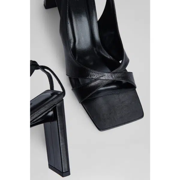 By Far Kseniya black creased leather sandal, view 3