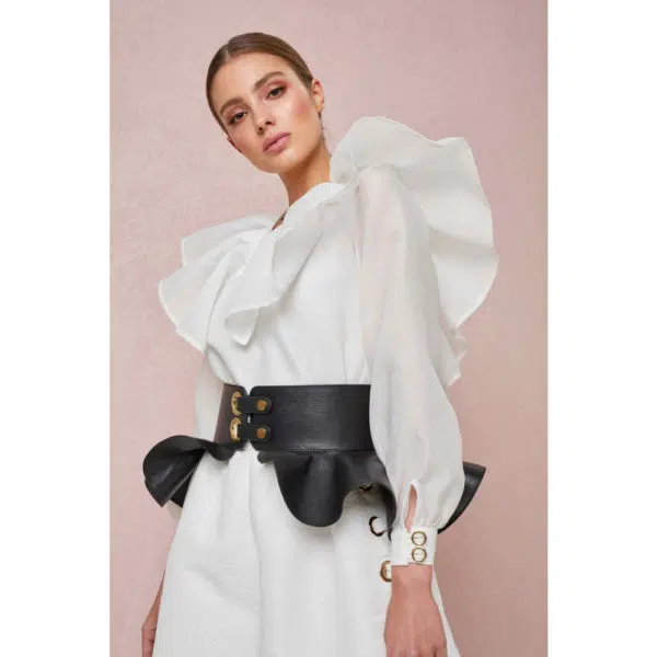 Poca & Poca Cofee grain leather belt, view 4
