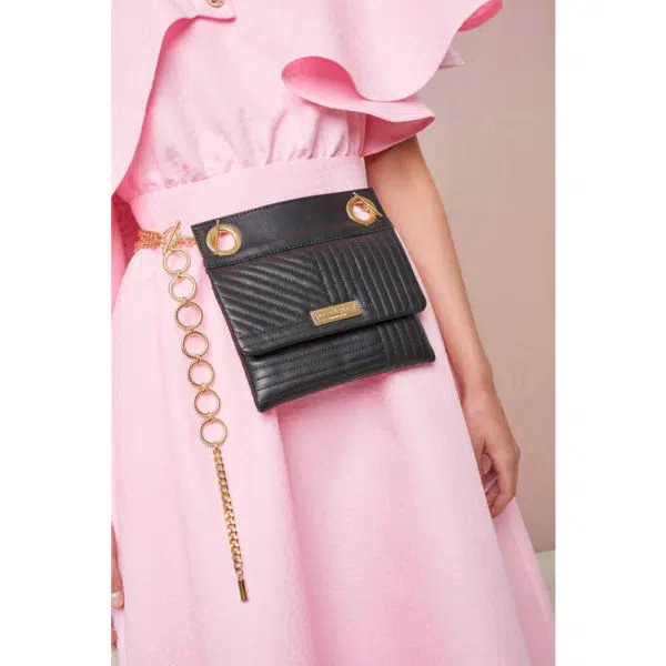 Poca & Poca Coffee grain black quilted leather bag, view 5