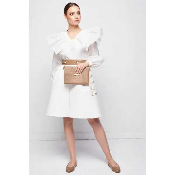 Poca & Poca Sleek peanut quilted leather bag, view 2