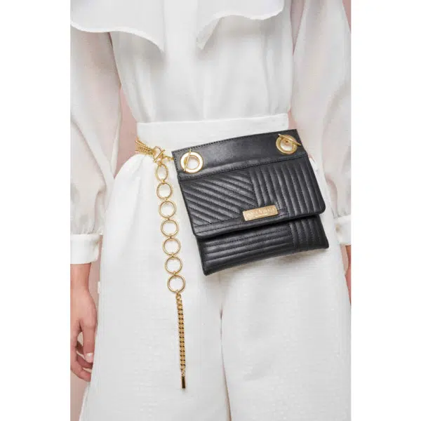 Poca & Poca Coffee grain black quilted leather bag, view 4