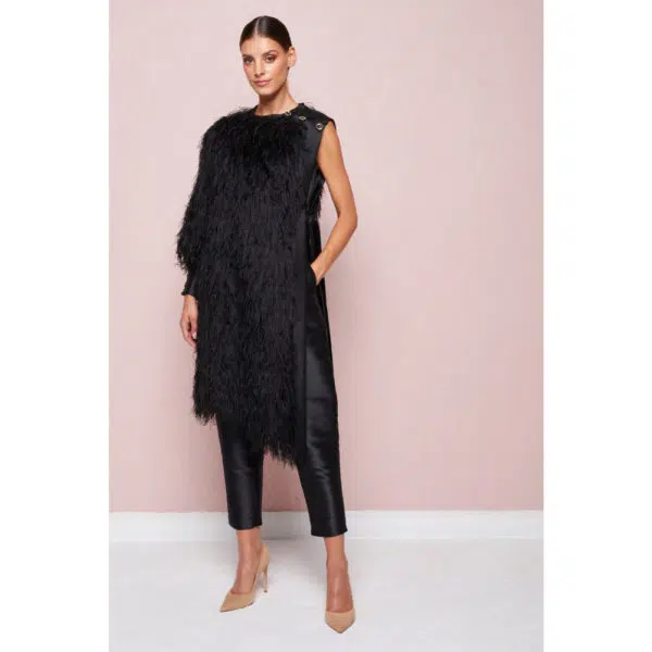 Poca & Poca Sleek queen black silky high waisted pants, view 2