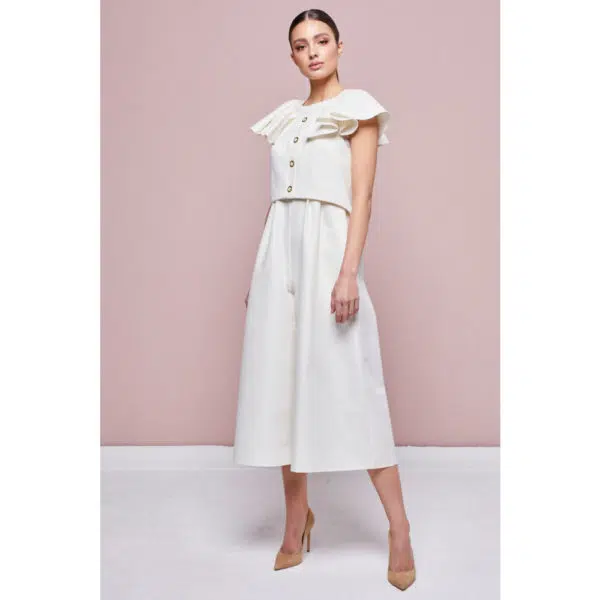 Poca & Poca Refined quartz ivory wide leg jumpsuit, view 3