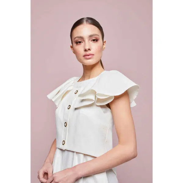 Poca & Poca Refined quartz ivory wide leg jumpsuit, view 5