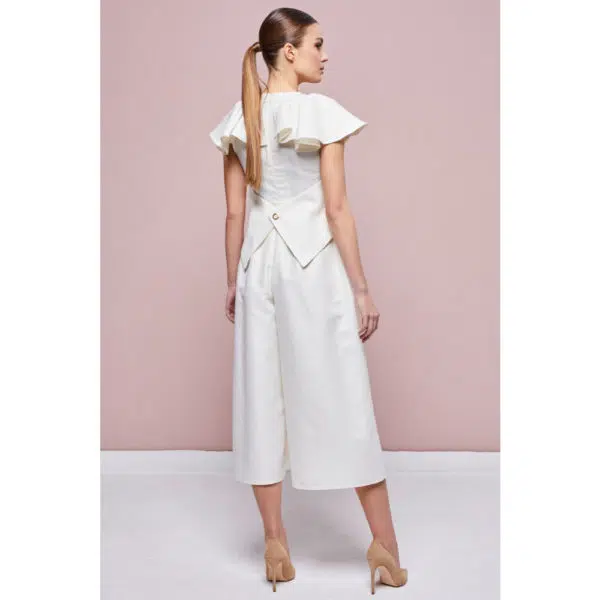 Poca & Poca Refined quartz ivory wide leg jumpsuit, view 4