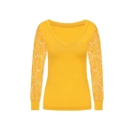 Mustard Yellow Cotton V-Neck Top Clothing cotton top Luxury Shoes 