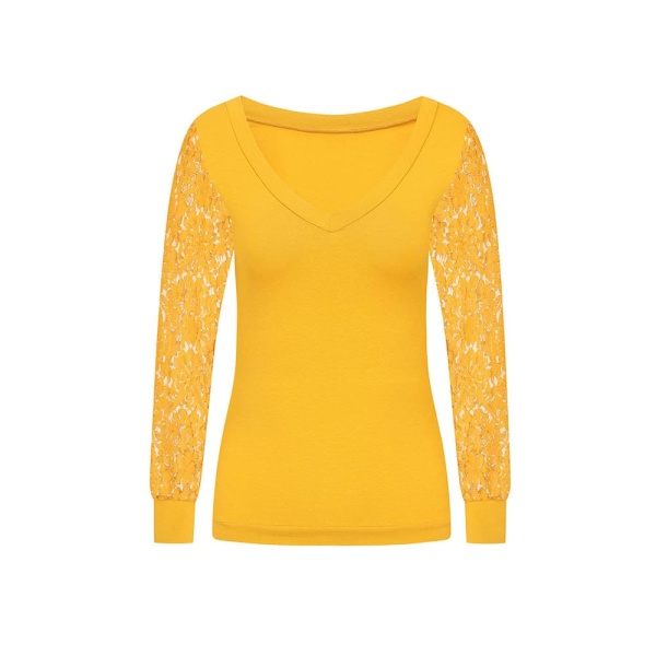 Mustard Yellow Cotton V-Neck Top Clothing cotton top Luxury Shoes 