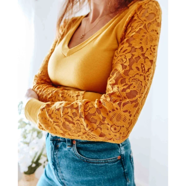 Mustard Yellow Cotton V-Neck Top Clothing cotton top Luxury Shoes 