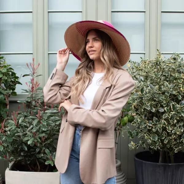 Washein Yonna Fuchsia Wide Brim Straw Hat, view 3