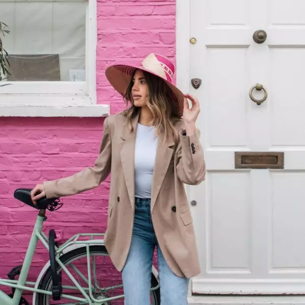 Washein Yonna Fuchsia Wide Brim Straw Hat, view 5