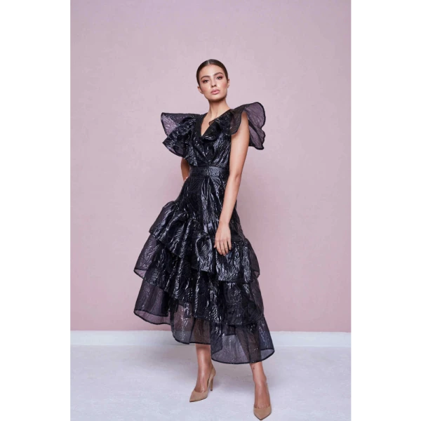 Glossy grace black asymmetrical dress Clothing dress Luxury Shoes 