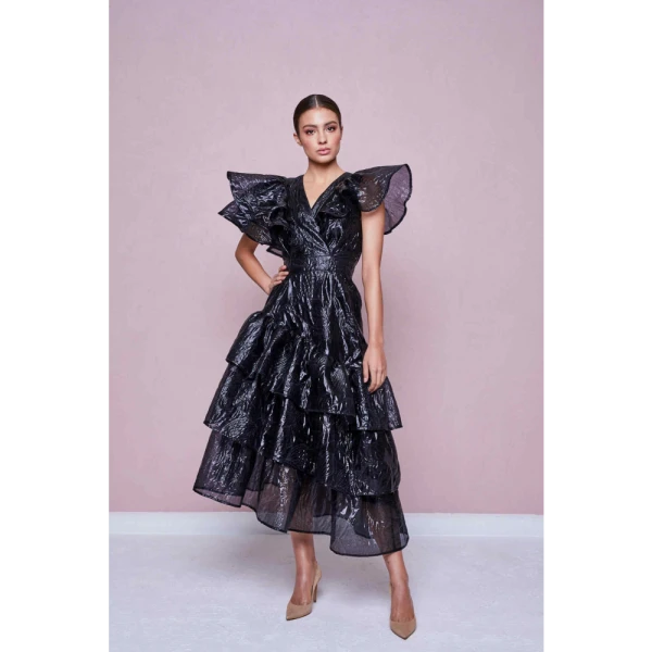 Glossy grace black asymmetrical dress Clothing dress Luxury Shoes 