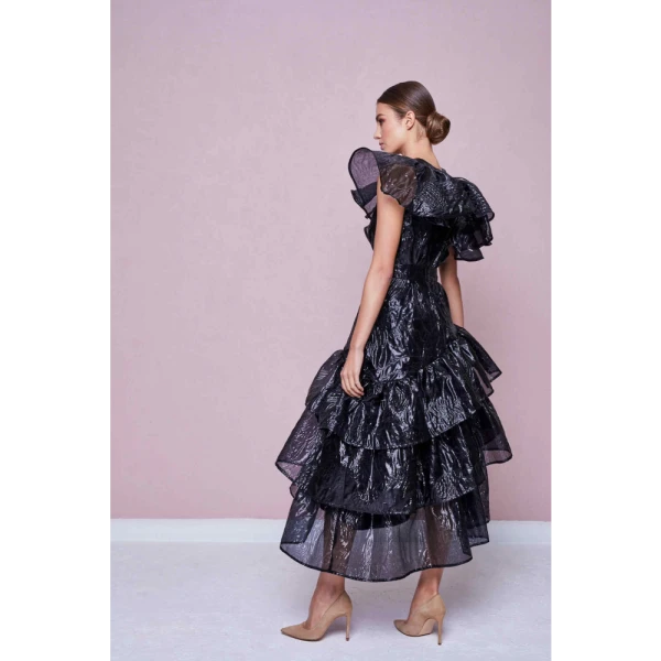 Glossy grace black asymmetrical dress Clothing dress Luxury Shoes 