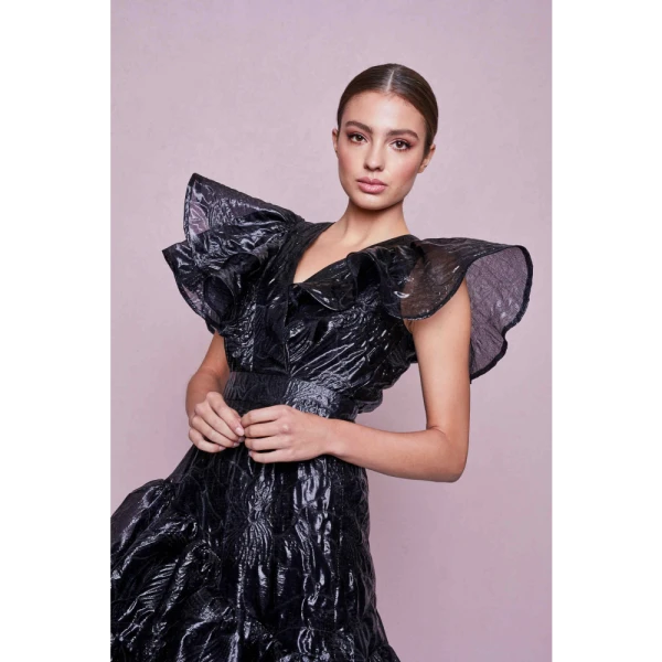 Glossy grace black asymmetrical dress Clothing dress Luxury Shoes 