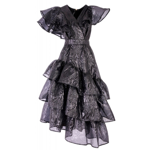 Glossy grace black asymmetrical dress Clothing dress Luxury Shoes 