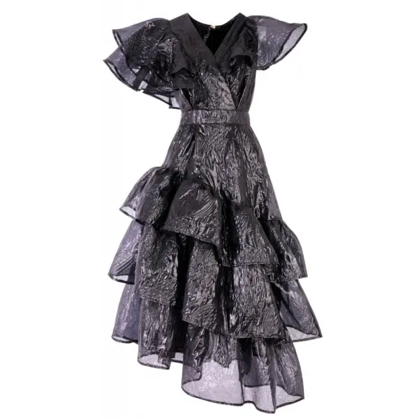 Poca & Poca Glossy grace black asymmetrical dress