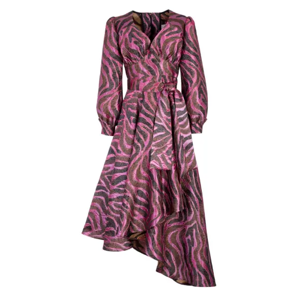 Poca & Poca Jungle gardenia pink brown textured dress