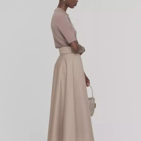Patou Belted flared midi skirt, view 3