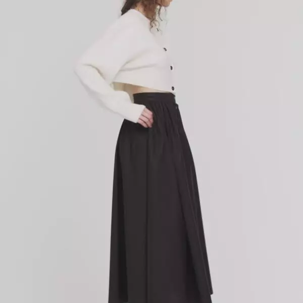 Patou Flared button front long skirt, view 4