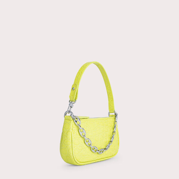 By Far Mini rachel acid green circular croco embossed leather bag, view 6