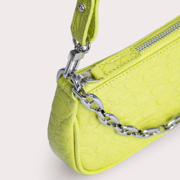 By Far Mini rachel acid green circular croco embossed leather bag, view 2