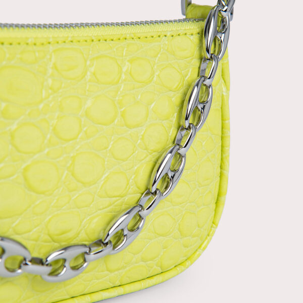 By Far Mini rachel acid green circular croco embossed leather bag, view 4