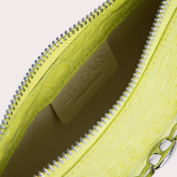 By Far Mini rachel acid green circular croco embossed leather bag, view 5