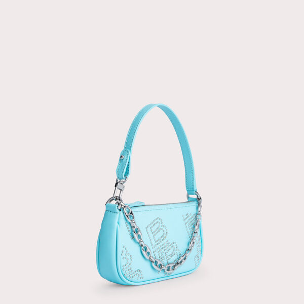 By Far Mini rachel baby blue stud leather bag, view 6