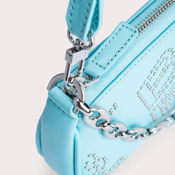 By Far Mini rachel baby blue stud leather bag, view 2