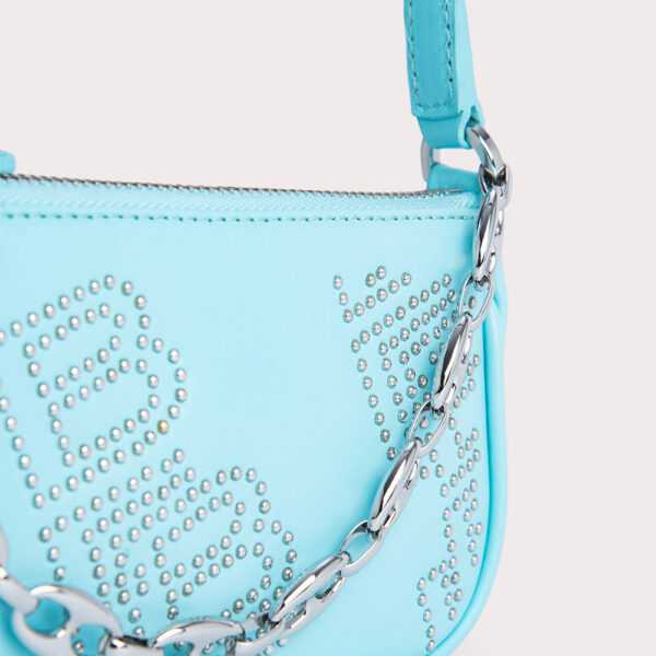 By Far Mini rachel baby blue stud leather bag, view 4