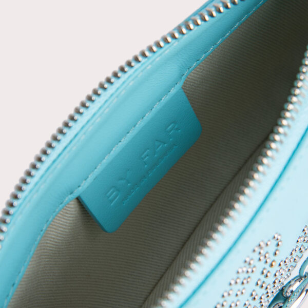 By Far Mini rachel baby blue stud leather bag, view 5