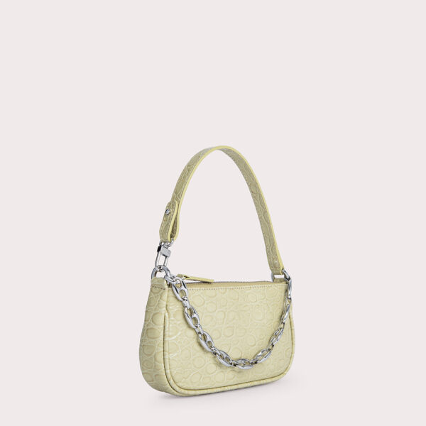 By Far Mini rachel olive circular croco embossed leather bag, view 6
