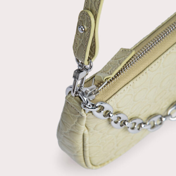 By Far Mini rachel olive circular croco embossed leather bag, view 3