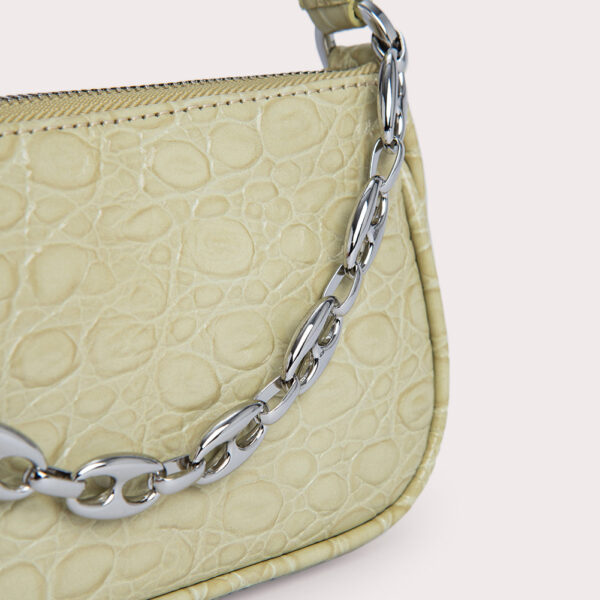 By Far Mini rachel olive circular croco embossed leather bag, view 4
