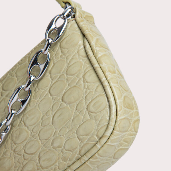 By Far Mini rachel olive circular croco embossed leather bag, view 2