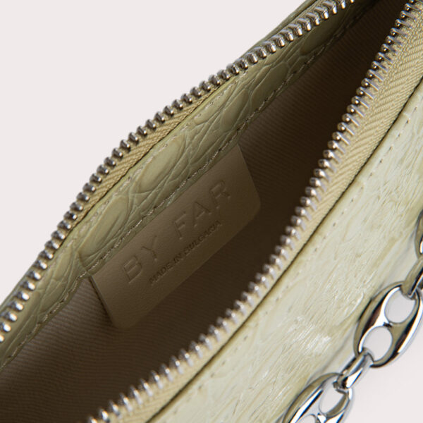 By Far Mini rachel olive circular croco embossed leather bag, view 5