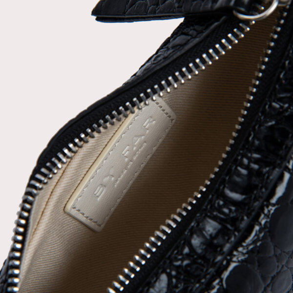 By Far Mini soho black circular croco embossed leather bag, view 6