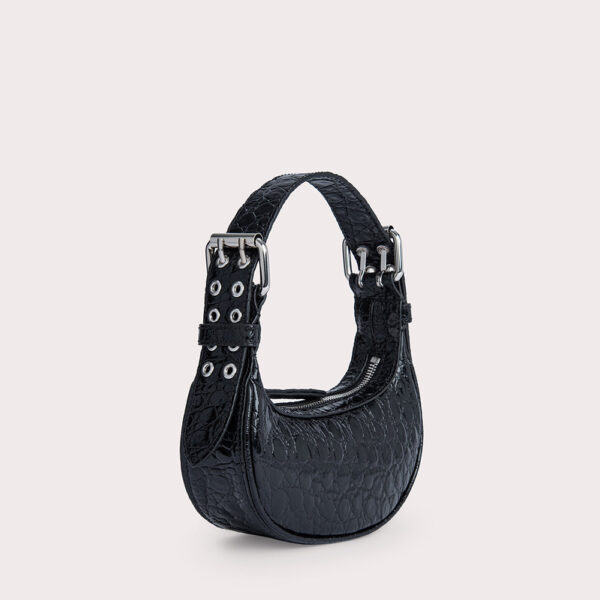 By Far Mini soho black circular croco embossed leather bag, view 7