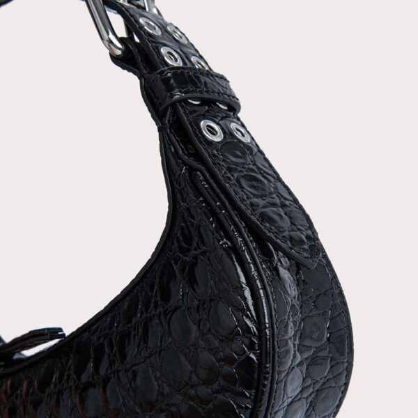 By Far Mini soho black circular croco embossed leather bag, view 4