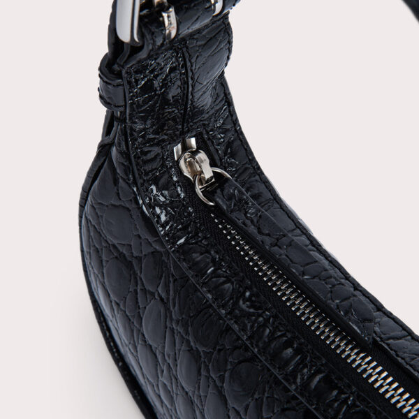 By Far Mini soho black circular croco embossed leather bag, view 5